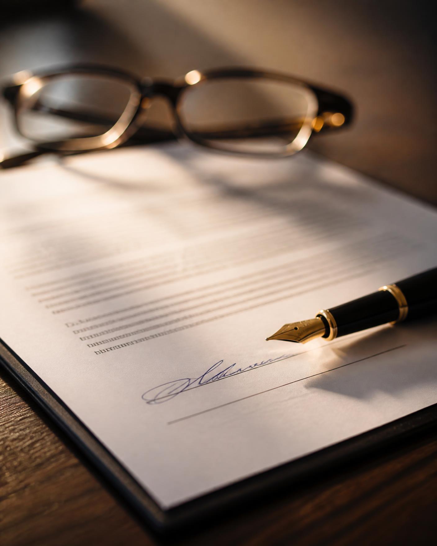 Signed loan agreement with fountain pen